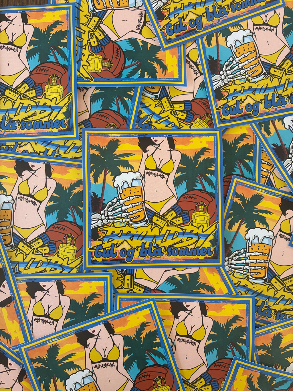 Gul og blå sommer sticker 50 stk