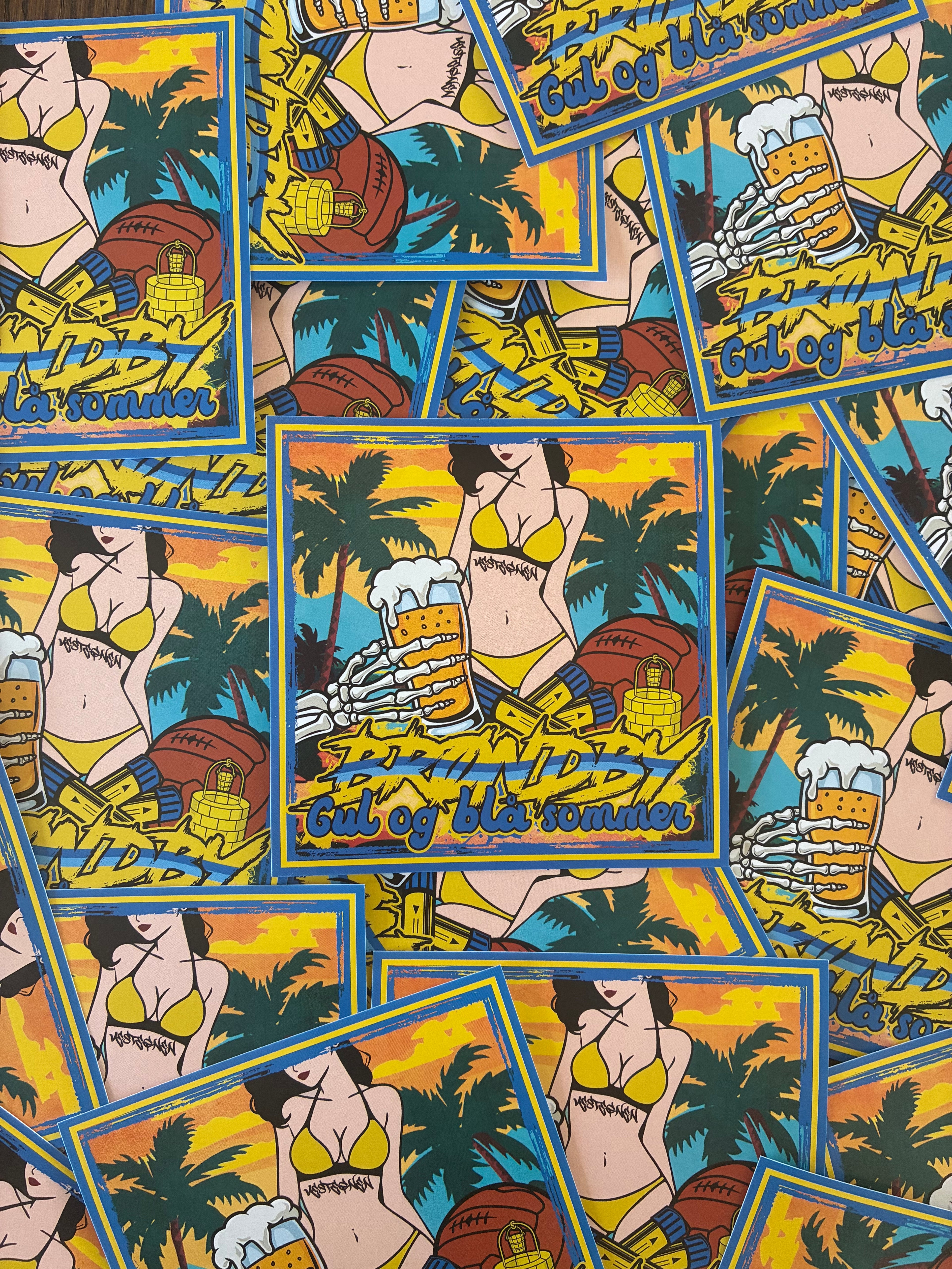 Gul og blå sommer sticker 50 stk